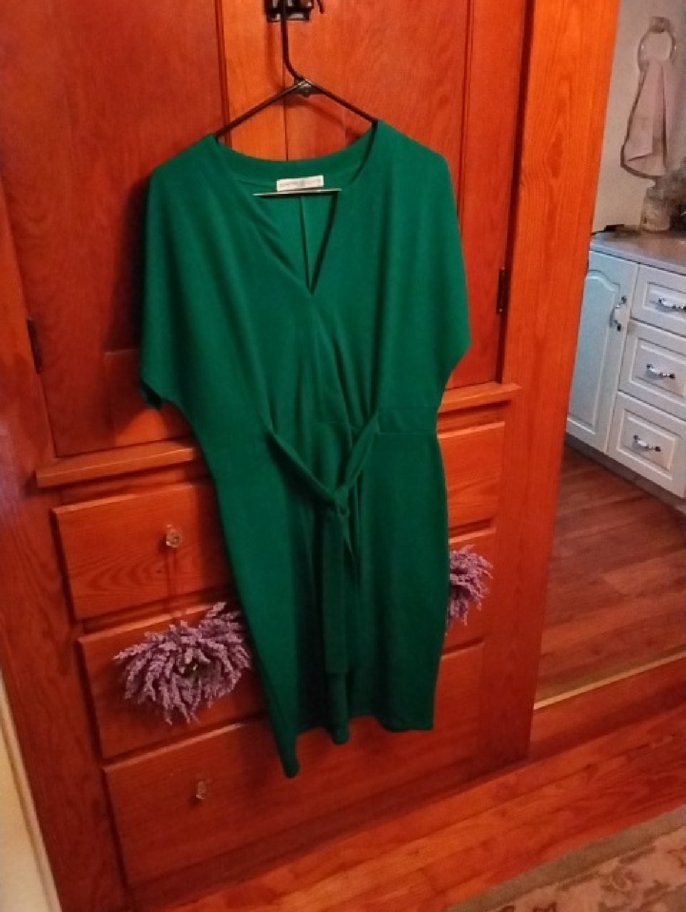 Emerald Green Belted Midi Dress